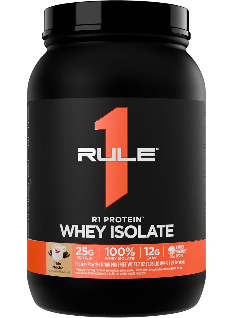 Rule1 Whey Protein Isolate Powder, Café Mocha, 1.9 lb, 25g Protein per Serving, Low Carb & Low Fat, Fast-Digesting Protein - Image 1